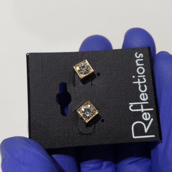 Elegant Gold tone Square Sparkling Crystal Stud Earrings Stylish Womne's Jewelry - Picture 7 of 8